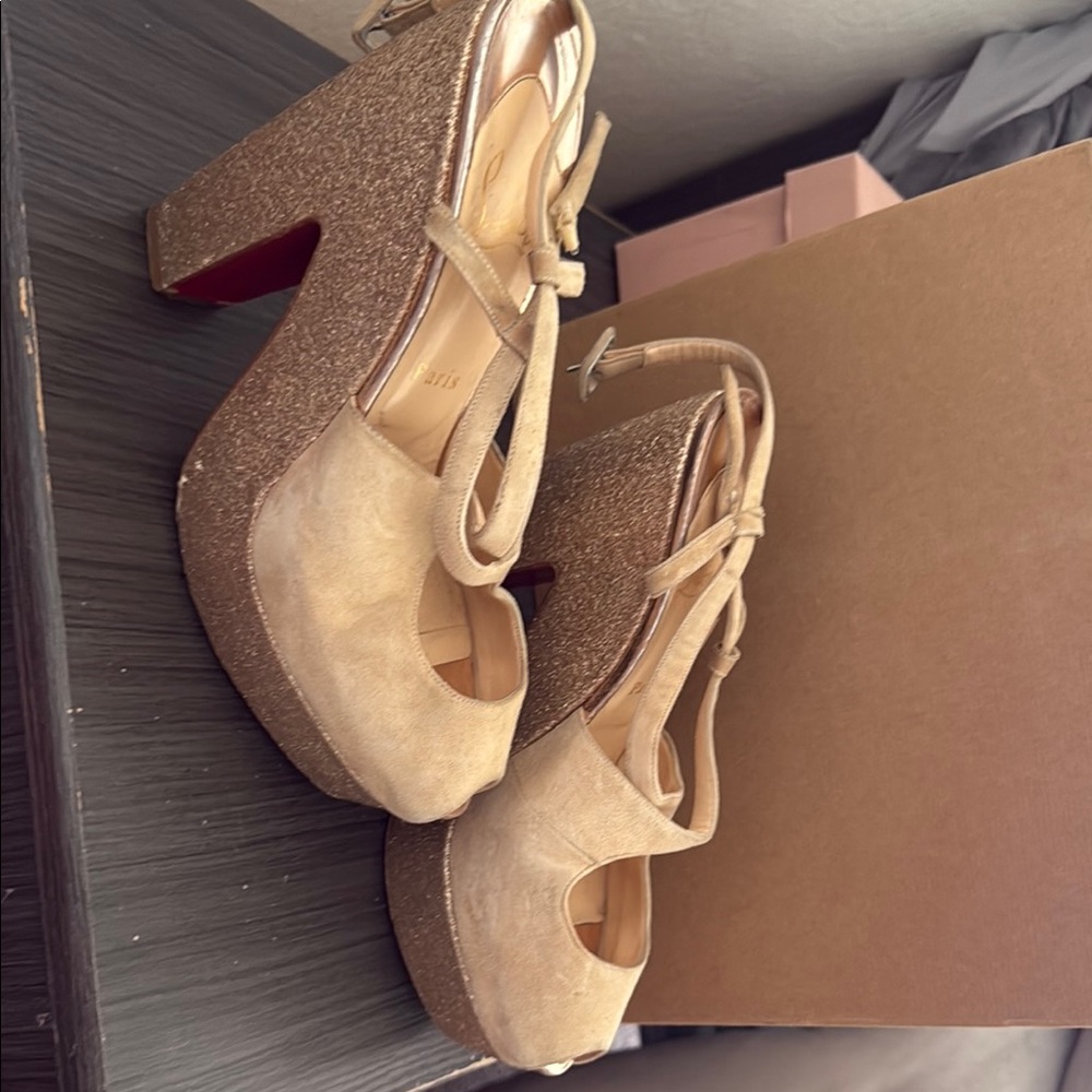 Christian Louboutin Cream Platform Sandals with Peep-Toe